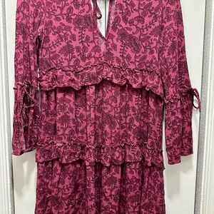American‎ Eagle Outfitters Burgundy Floral Long Sleeve Dress